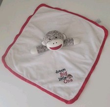 Sock Monkey Baby Rattle Lovey Security Blanket Plush Baby Starters Satin 13  