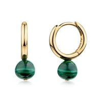 Zeeme Gemstones Creolen Aus 925/- Sterling Silber Vergoldet Mit Malachit-Kugeln