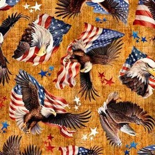Quilting Treasures - 1776 - Eagle  Flag Toss - Amber, Fabric by the Yard