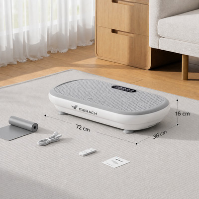 Merach Vibrationsplatte 200 kg Fassungsvermögen mit Bluetooth Lautsprecher - Grau