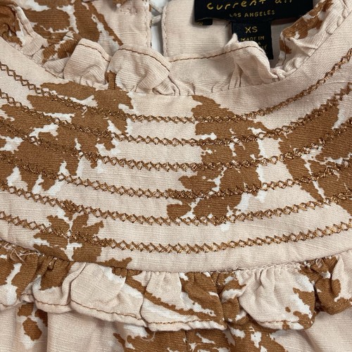 ANTHROPOLOGIE CURRENT AIR Linen Blend Women's Floral Top Tan Brown Size X-Small - Picture 3 of 9