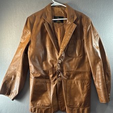 International Men  s Brown Genuine Leather 2-Button Blazer Lined Pockets 44