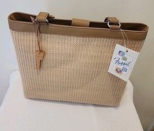 Borsa a tracolla donna Fossil in pelle di paglia intrecciata naturale con tracolla