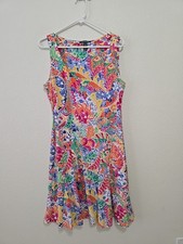 Lauren Ralph Lauren Beautiful Bright Colorful Summer Swing Dress Sleeveless L