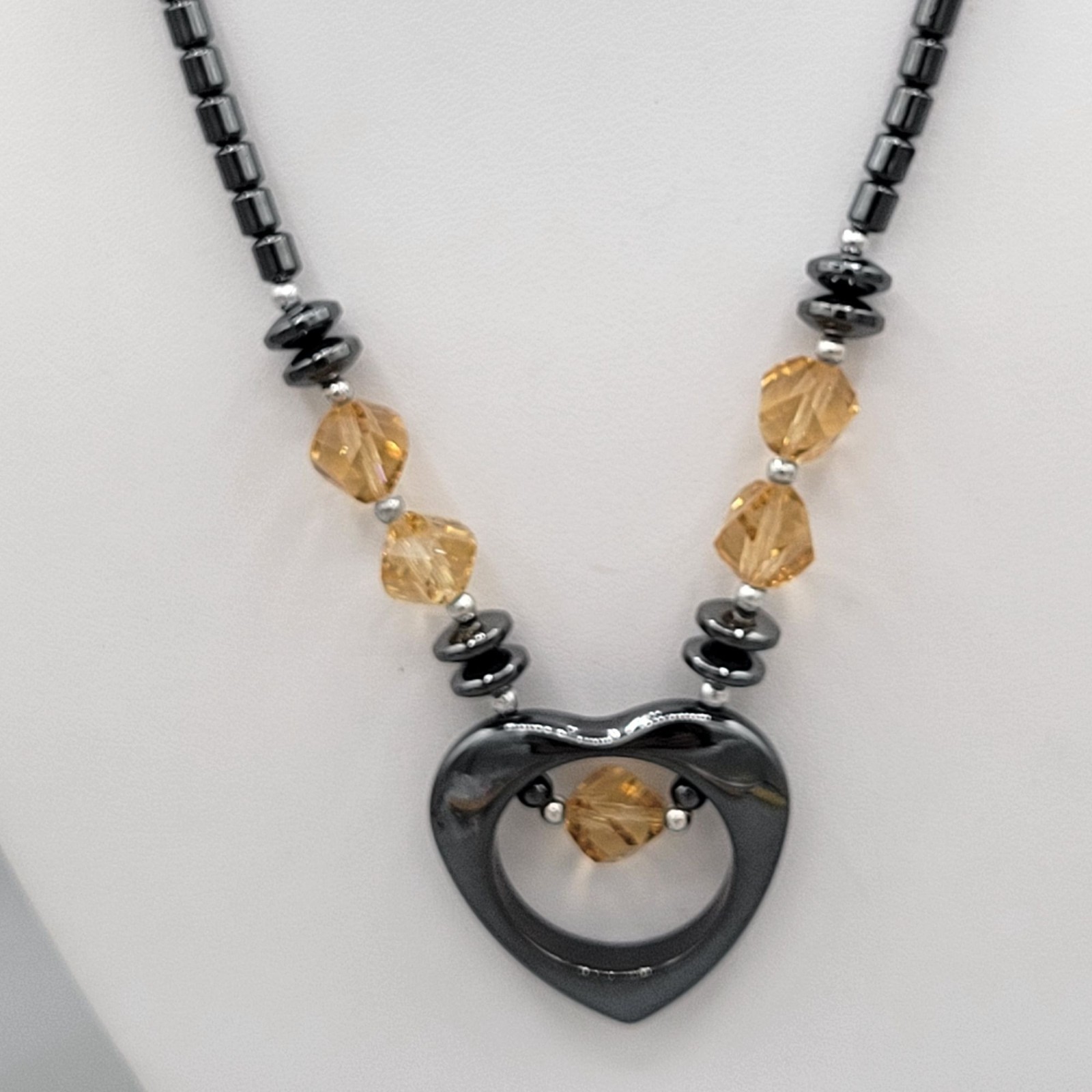 Hematite Open Heart Pendant Statement Necklace Or… - image 4