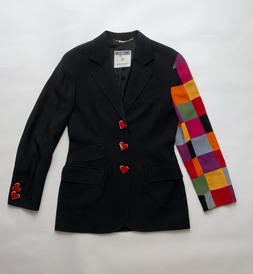 Vintage Moschino Couture 90's Heart Button Rainbow Patchwork