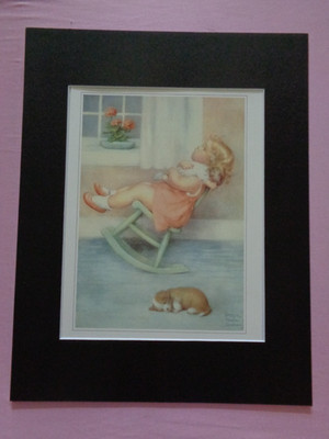 The Lullaby Bessie Pease Gutmann Art Print Matted Girl Rocking Chair Dog