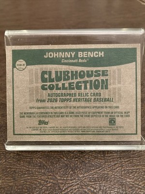 U.S. CLUB HOUSE アンティークカード 2026 Topps Heritage Johnny Bench #CCAR-JB Clubhouse Collection