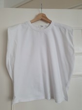 The Frankie Shop Eva Shoulder Pad T-Shirt Top White Structured Sleeveless Size M