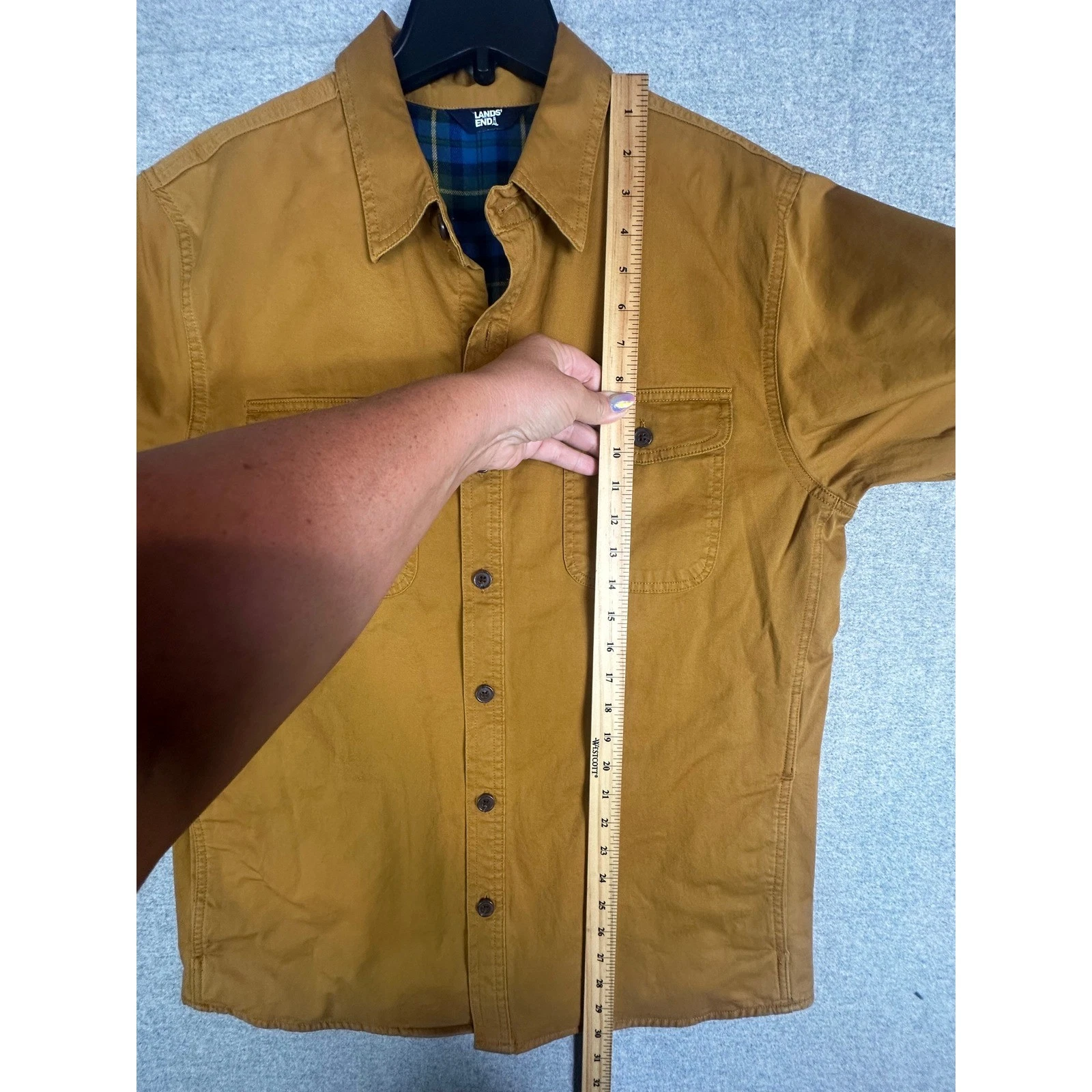 Lands End Shirt Jacket Mens M Brown Flannel Blacket Lined Canvas Shacket - product detail image 8