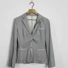 Three Snap Button Navy White Pinstripe Tailored Fit Blazer Jacket Size 8
