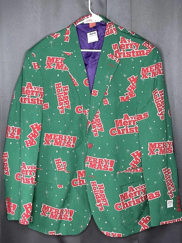 Oppo Men's Green Happy Holidays Christmas New Year Festive Fit Blazer US Size 46 - product listing photo