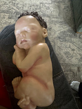 Sleeping Newborn Baby Doll Vinyl Medium Light Complexion Curly Dark Brown Hair