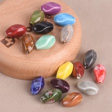 20pcs 16x9mm Helix Oval Shape Handmade Ceramic Porcelain Fambe Blaze Loose Beads