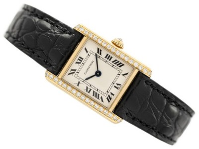 DAMENUHR CARTIER TANK LOUIS CARTIER 18K GELBGOLD DIAMANTEN 20,5 MM REF. 866013