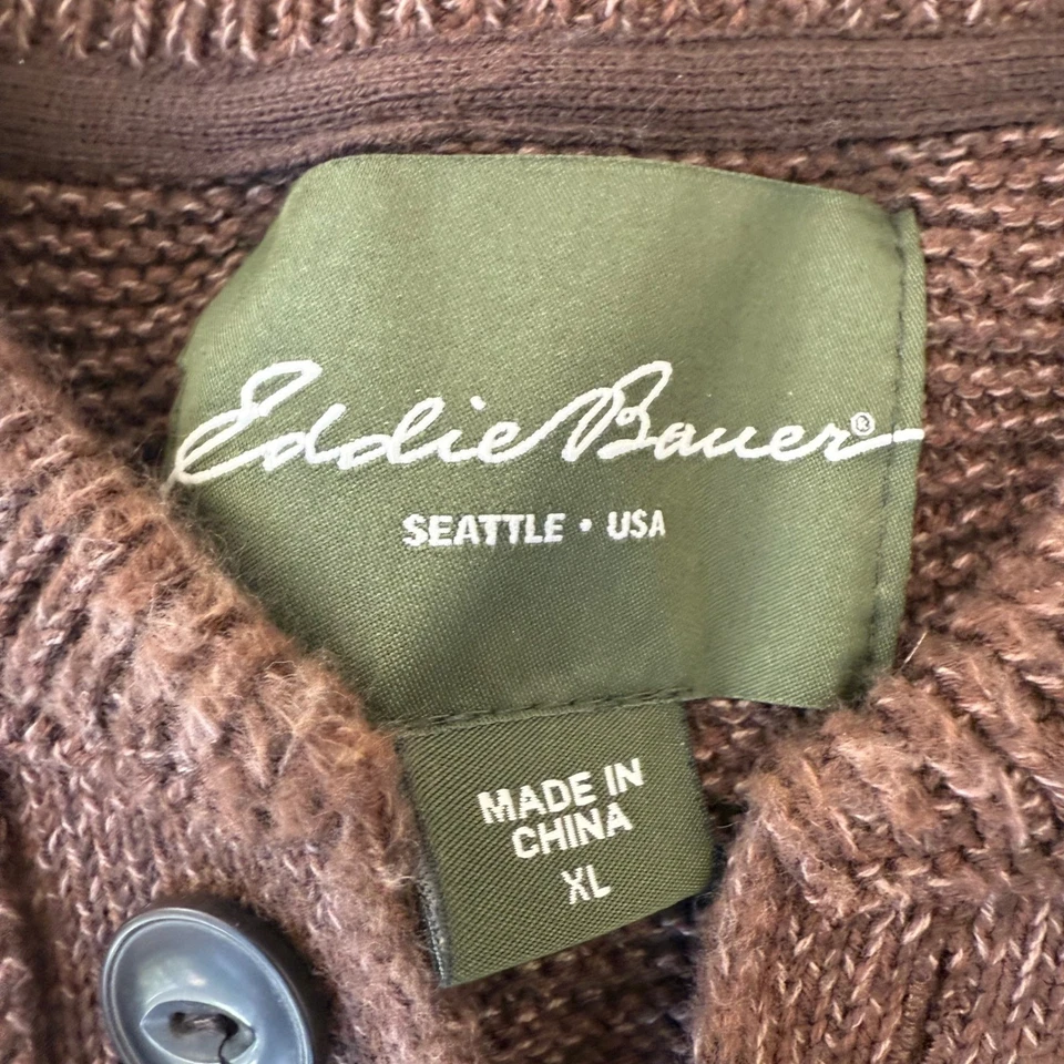 Eddie Bauer Para Hombres XL Marrón Algodón Dos Botones Henley Suéter Tejido Top Foto 2 de 4