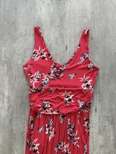 Red Floral Women’s Long Sleeveless Dress Size Small Summer Dress with Pockets