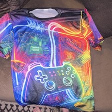 Men's L Multicolor Gaming Video Game Controller Graphic Print T-Shirt Polyester