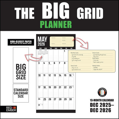 The Big Grid Planner - with Lines 2026 Wall Calendar 12 Month | 12'' x 24'' Open |