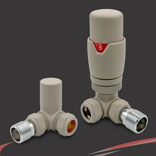 TRV Radiator Valves Thermostatic Cappuccino Corner Set Towel Rails (Pair)