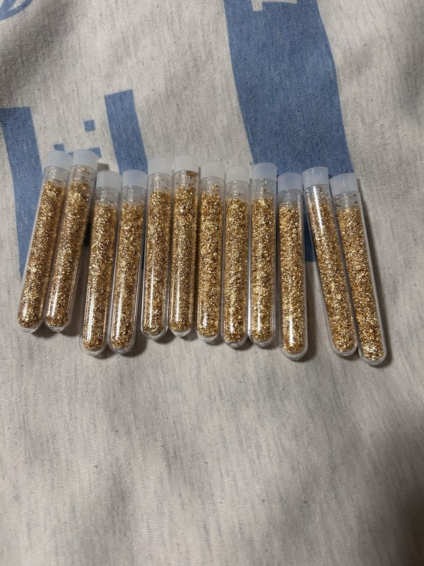 Small Plastic Vials Filled with Gold-Colored Flakes/Granules Lot