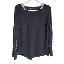 Smartwool Cozy Lodge Bell Sleeve Sweater Women Large L Dark Gray Blue Wool Blend