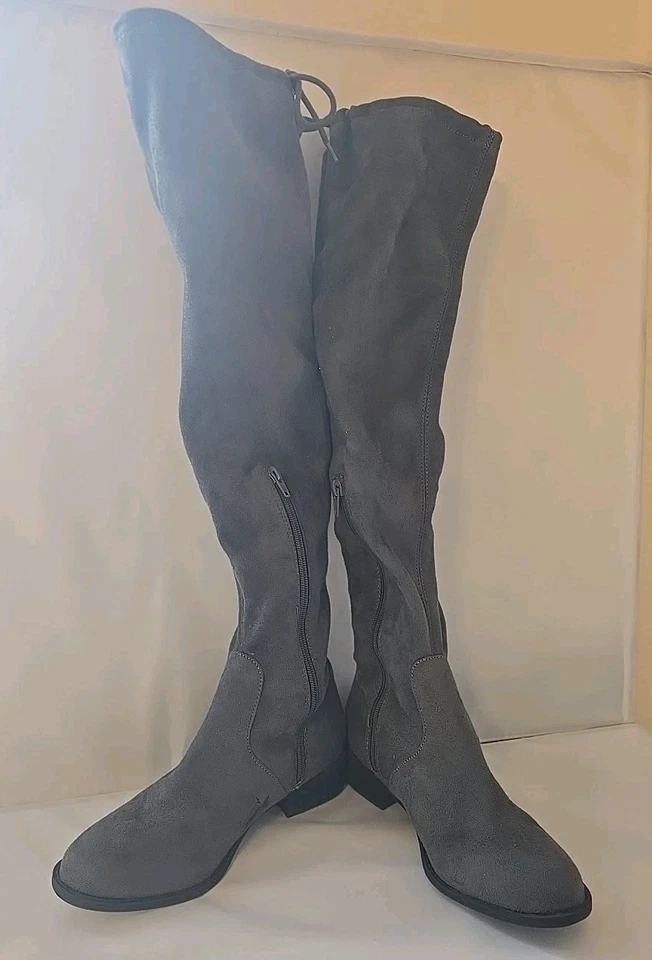 Botas hasta la rodilla de gamuza sintética Fioni gris tela para mujer talla 6,5 Foto 4 de 4