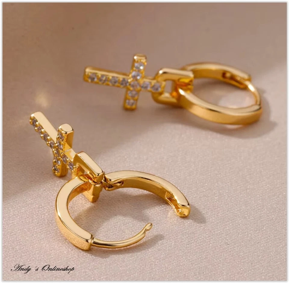 KREUZ OHRRINGE Creolen Ohrstecker GOLD SILBER 925 Damen Schmuck OHRSCHMUCK Neu - Bild 4 von 4