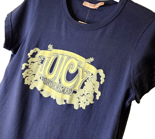 Juicy Couture Tee T-Shirt Women's Large - Nile SS Crew w Wonderland Navy Top NWT