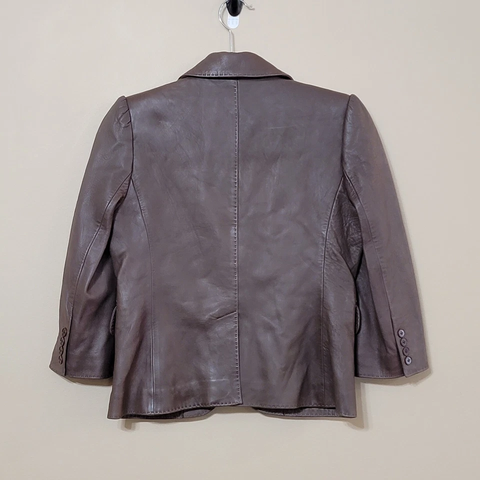 Chaqueta Blazer Vintage JUICY COUTURE Cuero Marrón Recortada Manga 3/4 Talla Mediana Foto 3 de 4