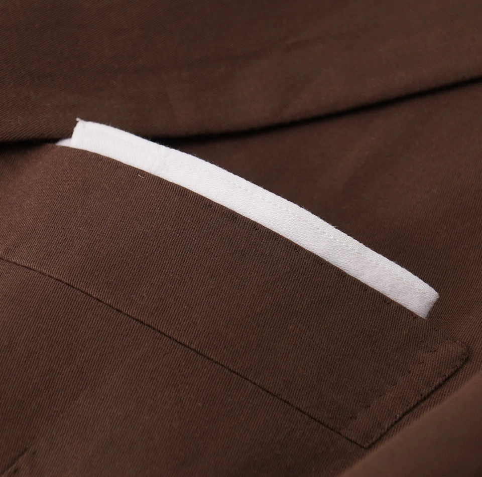 NUEVO CON ETIQUETAS $7295 KITON Traje de sarga marrón chocolate lino-algodón 44 R (UE 54) ajuste moderno Foto 4 de 4