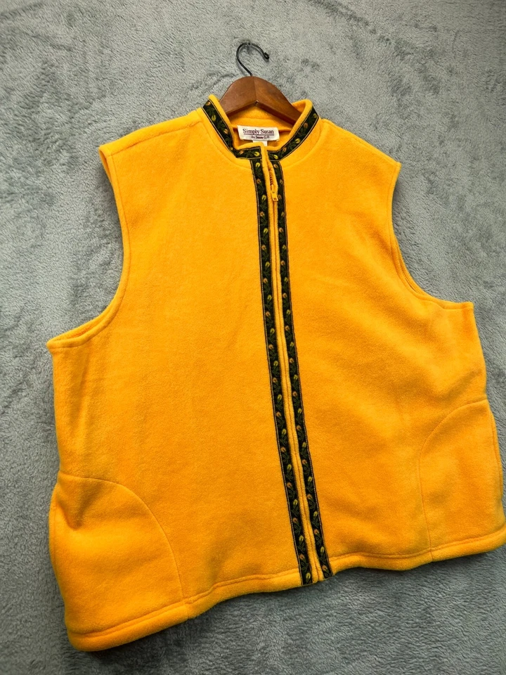 Chaleco Top de Vellón Susan Graver para Mujer Plus 1X Naranja Floral Borde Cremallera Sin Mangas Foto 4 de 4