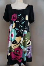 Eci Jersey Knit Dress Black with Floral Print Square Neck Size 10