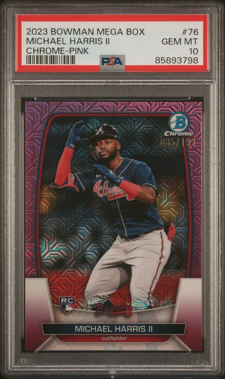 2023 BOWMAN MEGA BOX CHROME MICHAEL HARRIS II PINK REFRACTOR #76 PSA 10   85/199