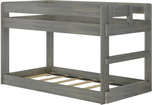 Modern Farmhouse Low Bunk Bed, Twin-Over-Twin Bed Frame for Kids, Driftwood - Picture 4 of 7