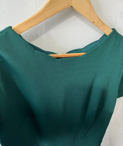 Grace Karin Workwear Midi Stretch dress Size S Scalloped Neckline Forest Green - Picture 2 of 6