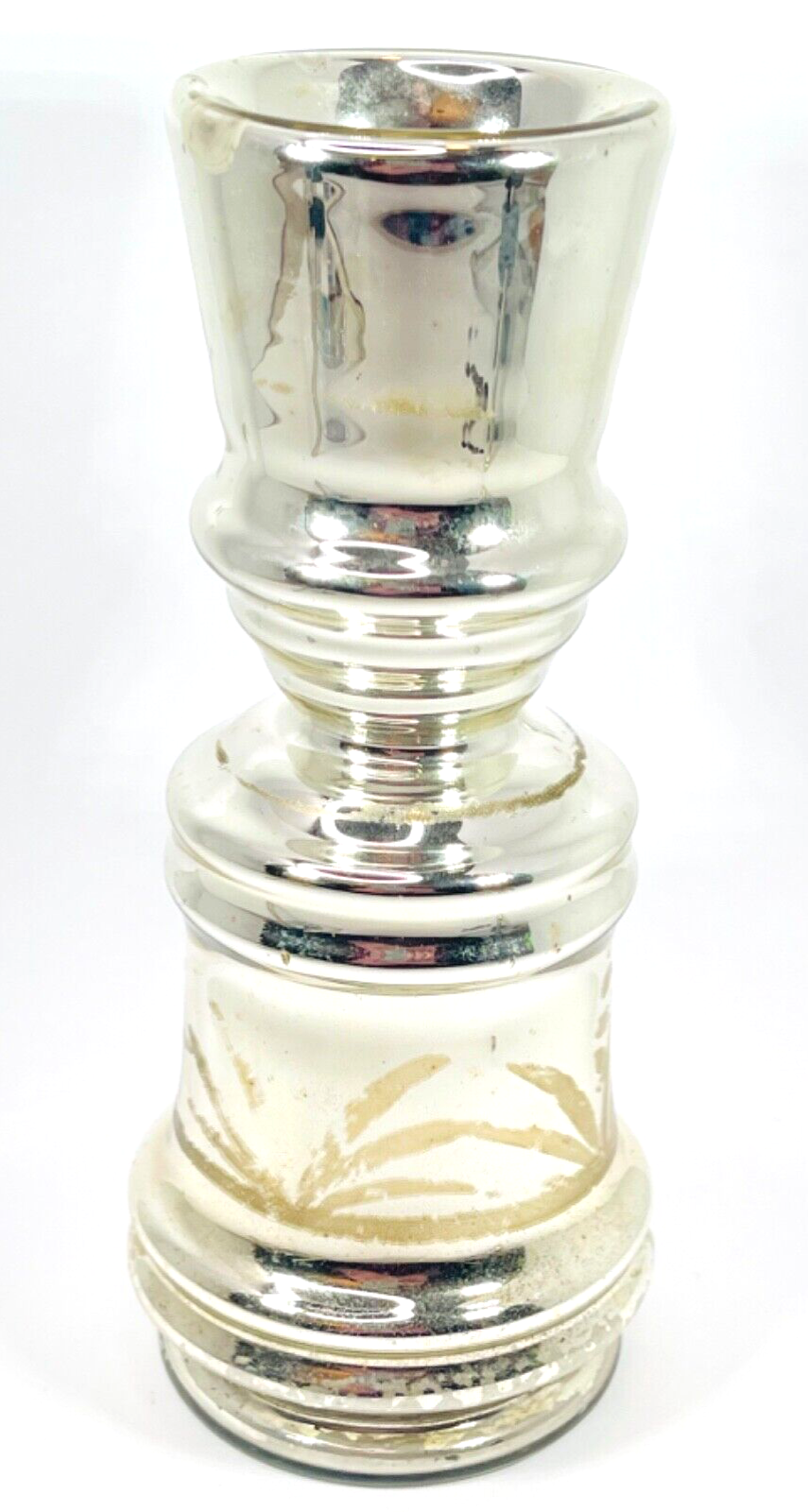 Vintage Antique Mercury Glass Candlestick Holder Gold Pattern 6” Height