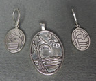 Palm tree ocean beach tropical sterling silver turquoise pendant and earring set — photo 4