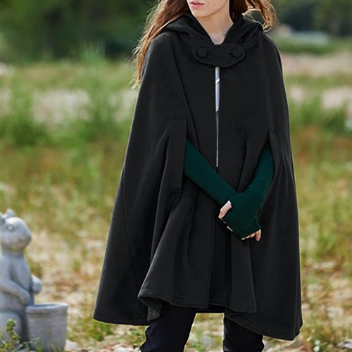 Kapuze Medium Damen Cape Winter Vintage Mantel Mode Knopf Umhang Wolle - Bild 9 von 16