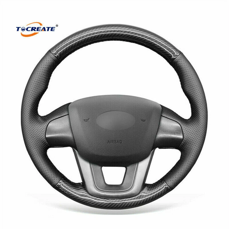 Carbon Fiber Black Genuine Leather Steering Wheel Cover for Kia K2