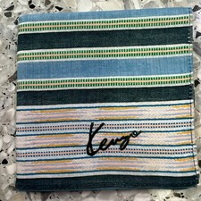 MAN HANKY STRIPED CLASSIC VTG BLUE GREEN COTTON POCKET ART SQUARE 18 M43