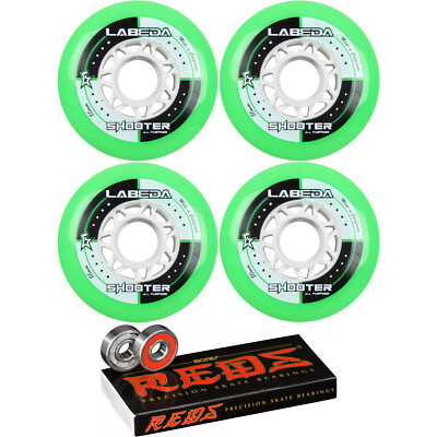 Labeda Shooter Inline Roller Hockey Wheels GREEN 80mm 4 Pack Bones Reds
