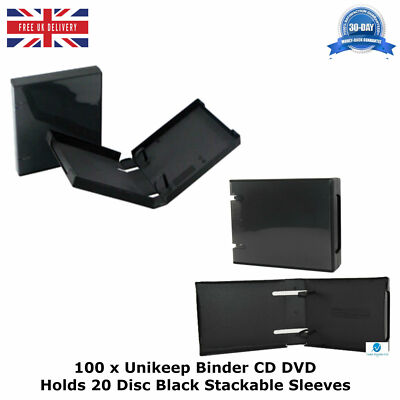 100 x schwarze Unikeep Ordner CD DVD für 20 Discs mit Brieftaschen Hüllen enthalten