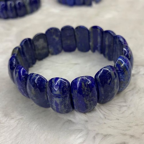 LAPISLAZULI facettiert Stretch Armband oval groß breit flexibel dehnbar 18-22cm - Bild 7 von 9