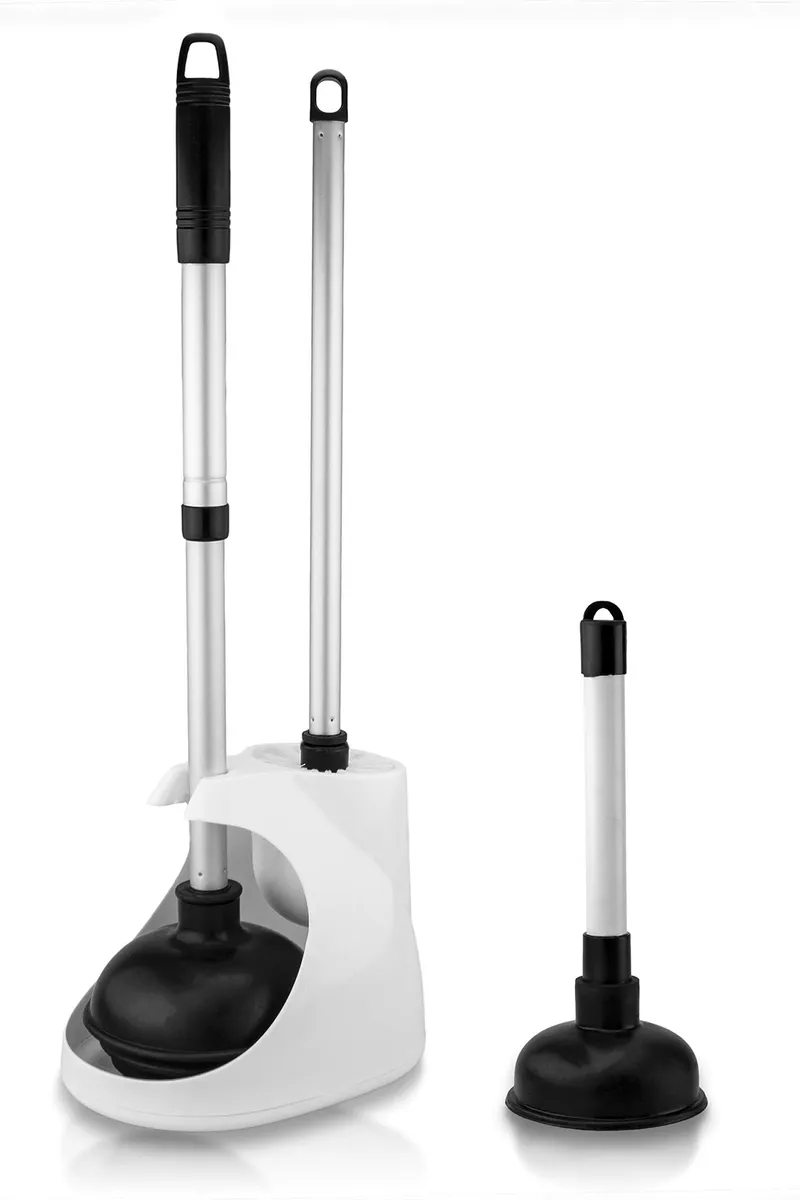 Neiko 60168A Toilet Plunger Set | 4 Piece | Bonus Mini Sink and Drain Plunger, Brush and Caddy | Compact | Patented All-Angle Design | Telescopic Aluminum