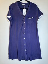 Ekouaer Women's Nightshirt Button Down Nightgown V-Neck Pajama Dress Navy S