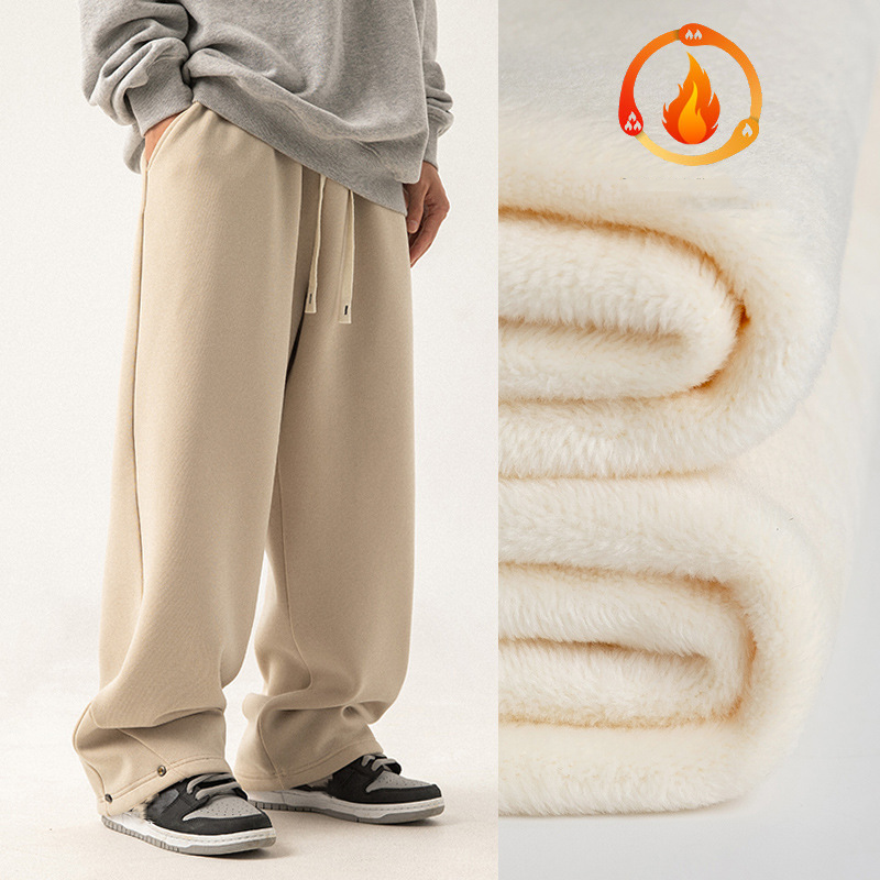 Mens Fleece Lined Sweatpants Wide Straight Leg Pants Casual Joggers Trousers