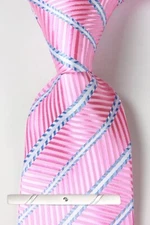 New Classic Striped Pink Silver JACQUARD WOVEN 100% Silk Men's Necktie Tie