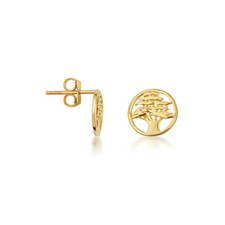 14K Solid Yellow Gold Small Tree Of Life Stud Earrings
