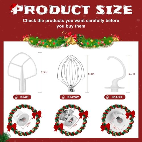 Kitchen aid Mixer Attachments Including K5AB Coated Flat Beater&K5ADH Dough Hook image